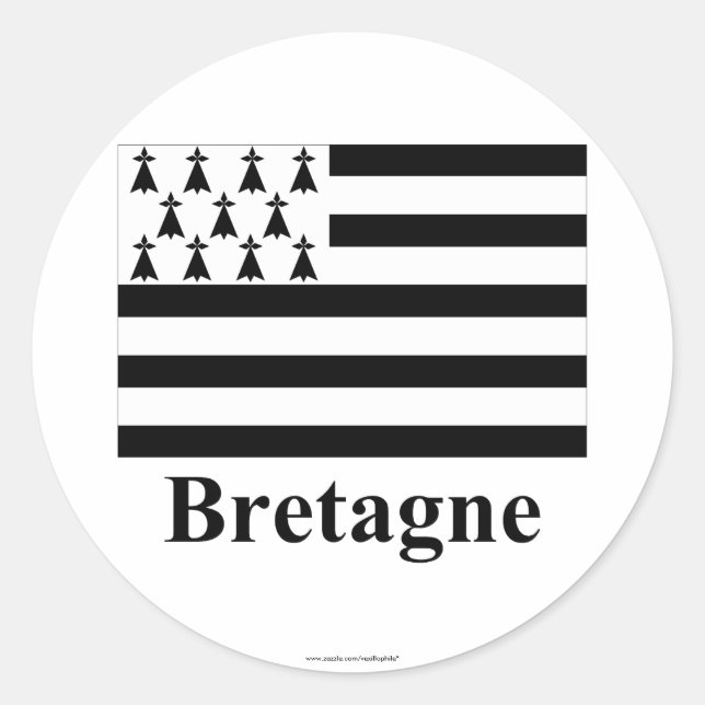 Sticker Rond Drapeau breton avec nom en français (Devant)