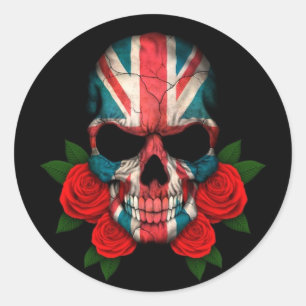 Sticker Rond Drapeau britannique avec des roses rouges