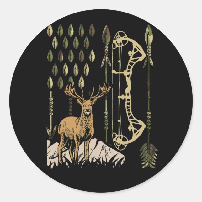 Sticker Rond Drapeau Camo Américain Bowhuning Bow Archery Deer (Devant)