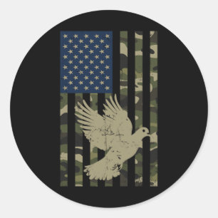 Sticker Rond Drapeau Camo Américain Usa Camouflage Dove Chasse 