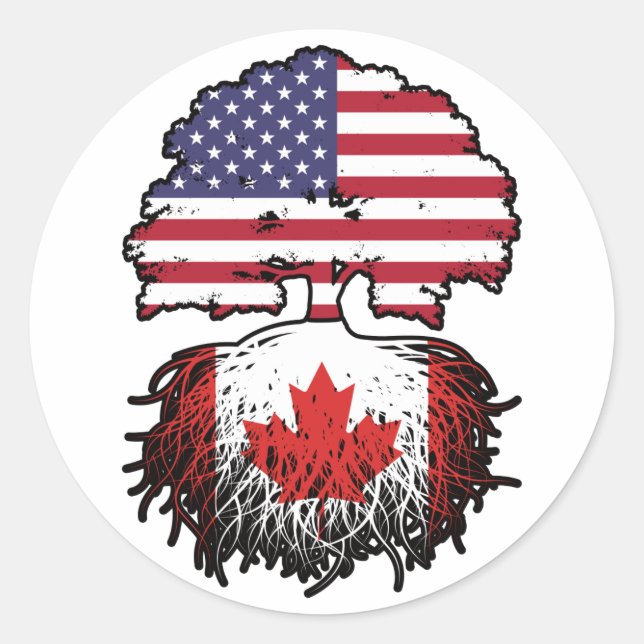 Sticker Rond Drapeau canadien américain des racines d'arbre (Devant)
