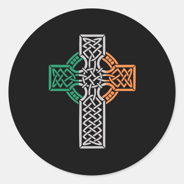 Sticker Rond Drapeau Celtic Cross Irlande (Devant)