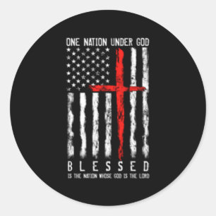 Sticker Rond Drapeau chrétien patriotique béni d'une nation sou