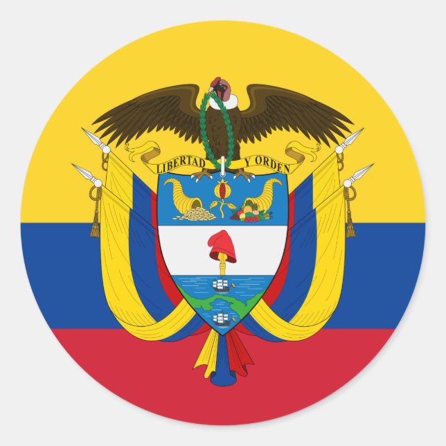 Sticker Rond Drapeau colombien et armoiries de la Colombie (Devant)