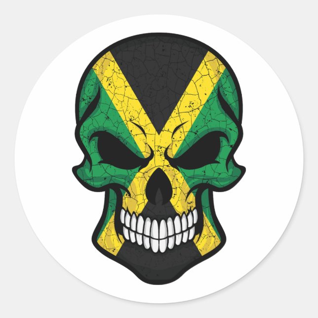 Sticker Rond Drapeau crâne souriant de Jamaïque (Devant)