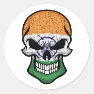 Sticker Rond Drapeau crâne souriant de l'Inde