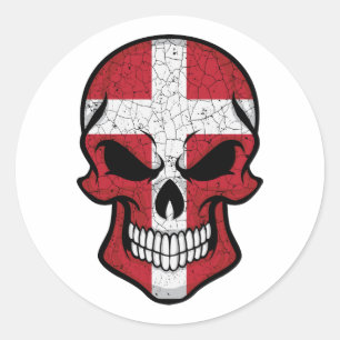 Sticker Rond Drapeau crâne souriant du Danemark