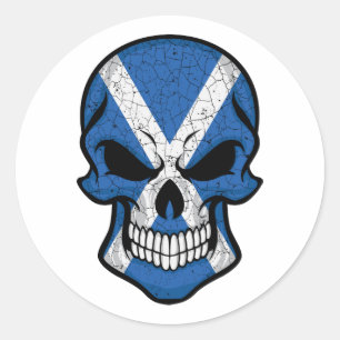 Sticker Rond Drapeau crâne souriant écossais