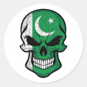Sticker Rond Drapeau crânien souriant du Pakistan