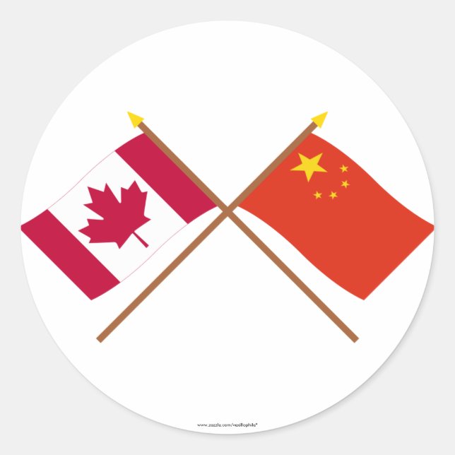 Sticker Rond Drapeau croisé du Canada et de la République popul (Devant)