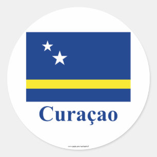 Sticker Rond Drapeau Curacao avec nom en néerlandais