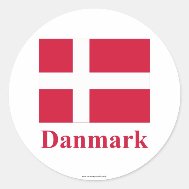 Sticker Rond Drapeau Danemark avec nom en danois (Devant)