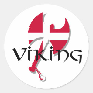 Sticker Rond Drapeau danois Viking Danemark Ax