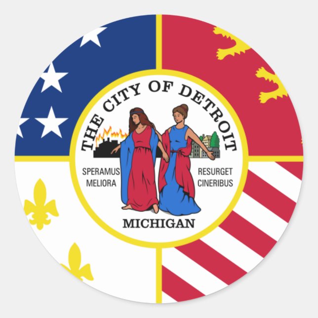 Sticker Rond Drapeau de Détroit (Devant)
