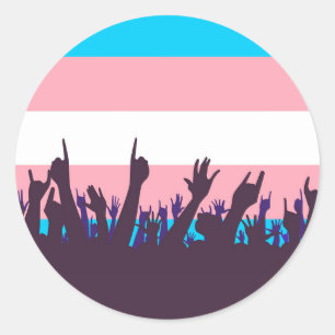Sticker Rond Drapeau De Fierté Transgenre Avec Mains De Vagues