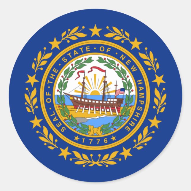 Sticker Rond Drapeau de Granite Stater, Drapeau du New Hampshir (Devant)