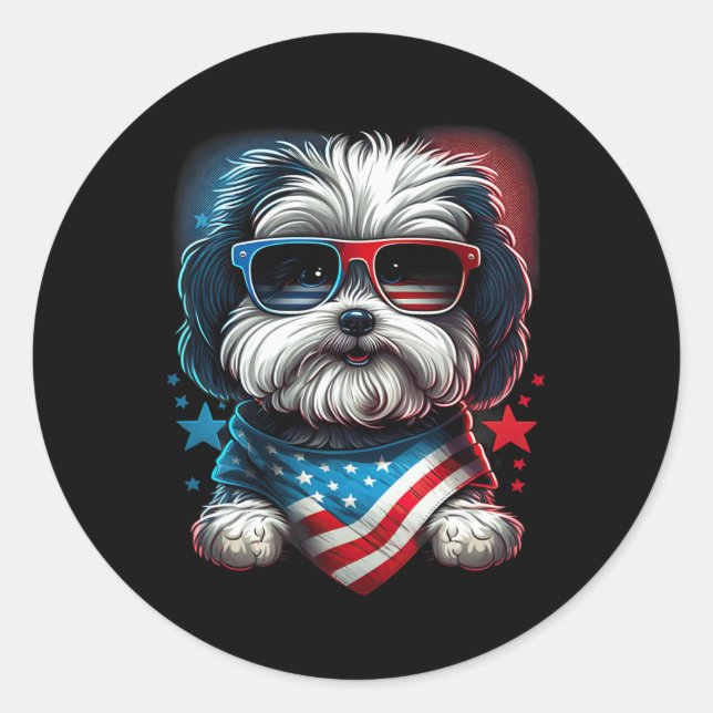 Sticker Rond Drapeau de Juillet Patriotique Havanais Chien nous (Devant)