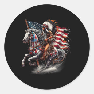 Sticker Rond Drapeau de la fête des Amérindiens Cheval d'équita