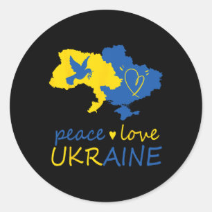 Sticker Rond Drapeau de la paix avec l'Ukraine, amour pour l'Uk