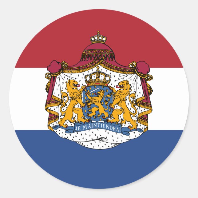 Sticker Rond Drapeau de la Pays-Bas Manteau d'armoiries (Devant)