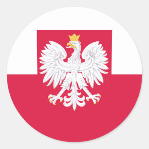 Sticker Rond Drapeau de la Pologne (avec armoiries)