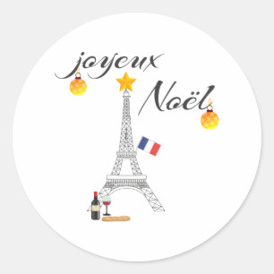 Sticker Rond Drapeau de la Tour Eiffel de France Joyeux Noel