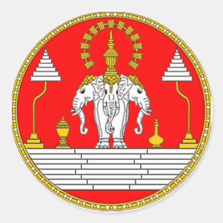 STICKER ROND DRAPEAU DE LAOS TROIS TÊTE ÉLÉPHANT