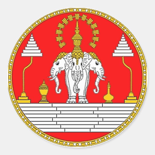 STICKER ROND DRAPEAU DE LAOS TROIS TÊTE ÉLÉPHANT (Devant)
