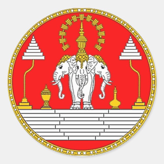 STICKER ROND DRAPEAU DE LAOS TROIS TÊTE ÉLÉPHANT (Devant)