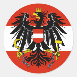 Sticker Rond Drapeau de l'Autriche avec armoiries