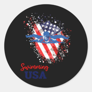 Sticker Rond Drapeau de l'équipe de soutien de natation Nageur 