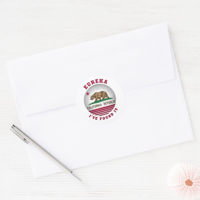 Sticker Rond Drapeau de l'État de CALIFORNIE EUREKA (Enveloppe)