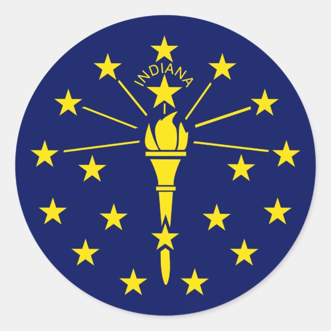 Sticker Rond Drapeau de l'état de l'Indiana de Blue & Gold Torc (Devant)