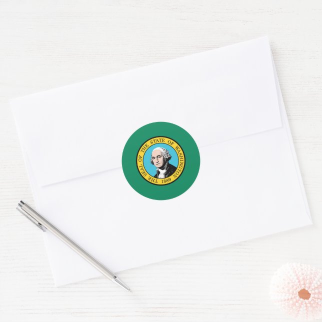 Sticker Rond Drapeau de l'État de Washington États-Unis (Enveloppe)