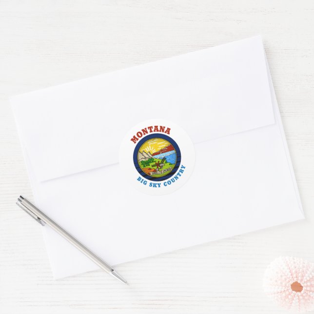 STICKER ROND DRAPEAU DE L'ÉTAT DU GRAND CIEL DE MONTANA (Enveloppe)