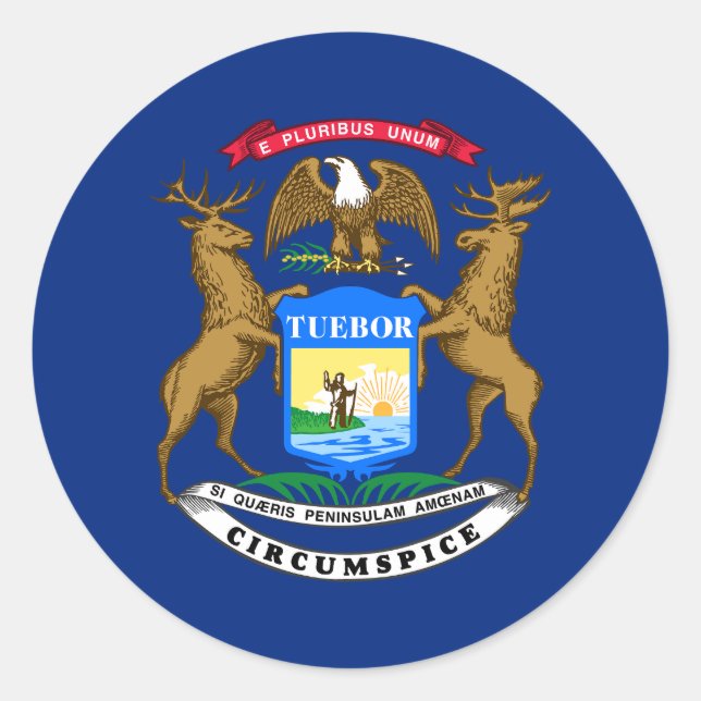 Sticker Rond Drapeau de l'État du Michigan (Devant)