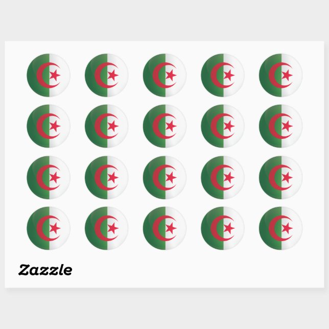 Sticker Rond Drapeau de l'icône ronde Algérie (Feuille)