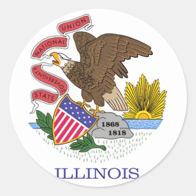 Sticker Rond Drapeau de l'Illinois (Devant)