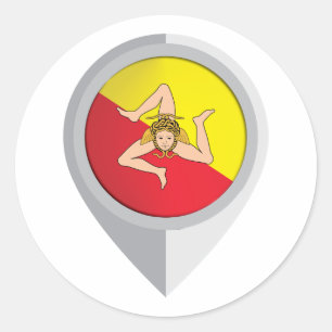 Sticker Rond Drapeau de localisation de la broche en Sicile