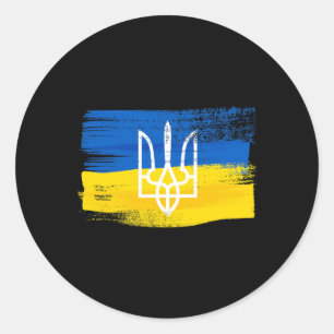 Sticker Rond Drapeau de l'Ukraine et armoiries peintes patriote