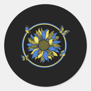 Sticker Rond Drapeau de l'Ukraine Tournesol Papillons