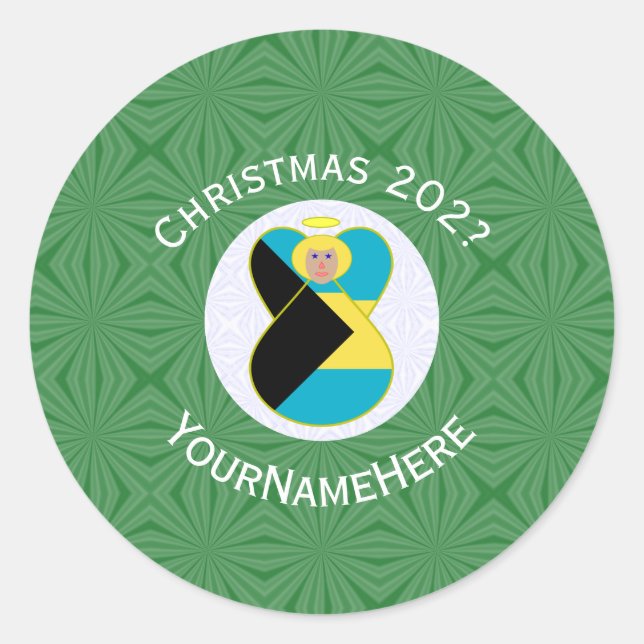 Sticker Rond Drapeau de Noël Blonde Bahaméen Personnalisé (Devant)