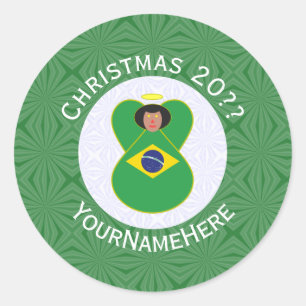 Sticker Rond Drapeau de Noël brésilien personnalisé