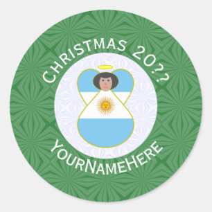 Sticker Rond Drapeau de Noël personnalisé d'Ange argentin