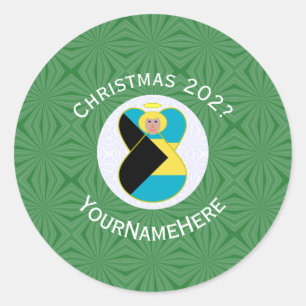 Sticker Rond Drapeau de Noël personnalisé de l'ange blond baham