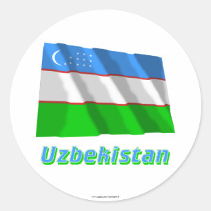 Sticker Rond Drapeau de ondulation de l'Ouzbékistan avec le no