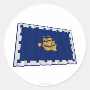 Sticker Rond Drapeau de ondulation de Québec