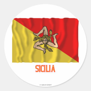 Sticker Rond Drapeau de ondulation de Sicilia avec le nom