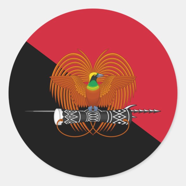 Sticker Rond Drapeau de Papouasie-Nouvelle-Guinée et emblème na (Devant)