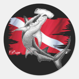 Sticker Rond Drapeau de piqué avec le requin-plongeur de